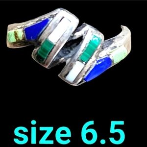 Vintage Sterling Silver Native American Zuni Artist Laahty Morris Inlay Sz 6.5